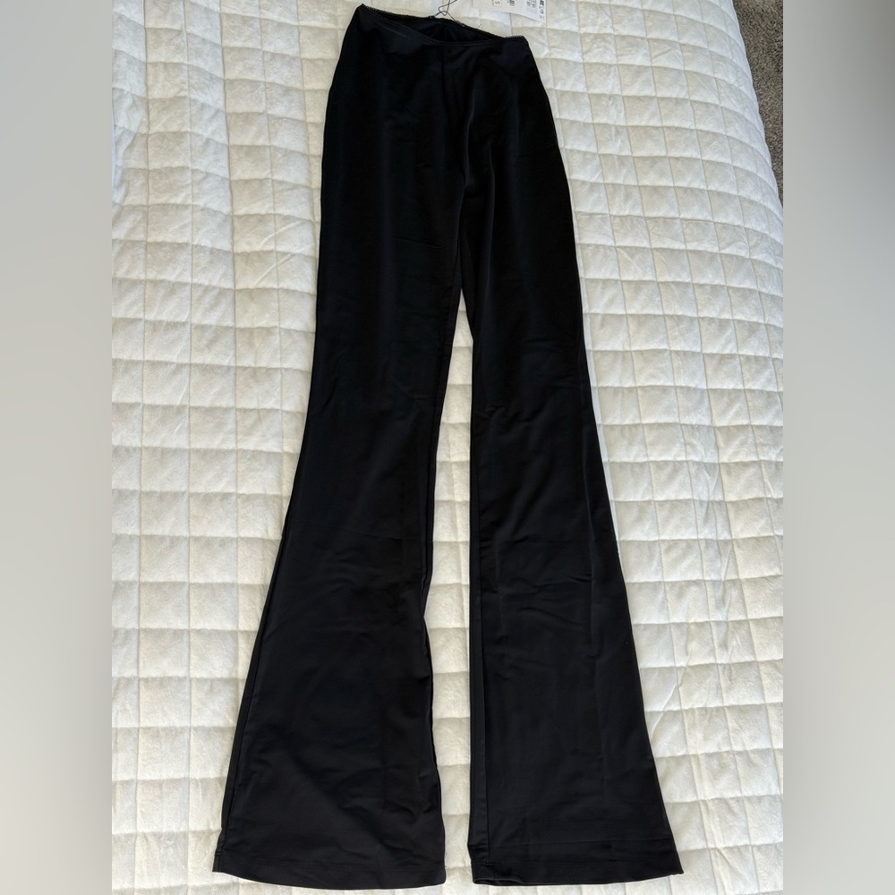 Zara Elegant Stretchy Black Flare Trouser Pants